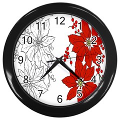 Poinsettia Flower Coloring Page Wall Clocks (black) by Simbadda