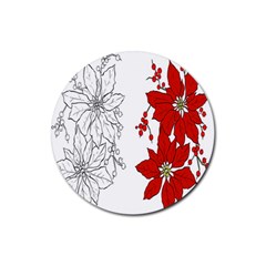 Poinsettia Flower Coloring Page Rubber Round Coaster (4 Pack) 