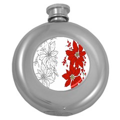 Poinsettia Flower Coloring Page Round Hip Flask (5 Oz) by Simbadda