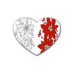 Poinsettia Flower Coloring Page Rubber Coaster (heart) 