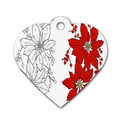 Poinsettia Flower Coloring Page Dog Tag Heart (one Side)