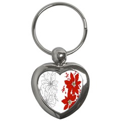 Poinsettia Flower Coloring Page Key Chains (heart)  by Simbadda