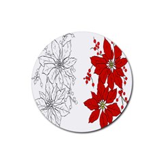 Poinsettia Flower Coloring Page Rubber Coaster (round)  by Simbadda