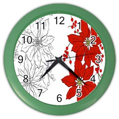 Poinsettia Flower Coloring Page Color Wall Clocks by Simbadda