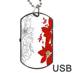 Poinsettia Flower Coloring Page Dog Tag Usb Flash (one Side) by Simbadda