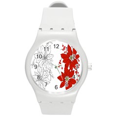 Poinsettia Flower Coloring Page Round Plastic Sport Watch (m) by Simbadda