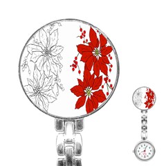 Poinsettia Flower Coloring Page Stainless Steel Nurses Watch by Simbadda