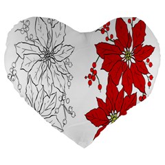 Poinsettia Flower Coloring Page Large 19  Premium Flano Heart Shape Cushions by Simbadda