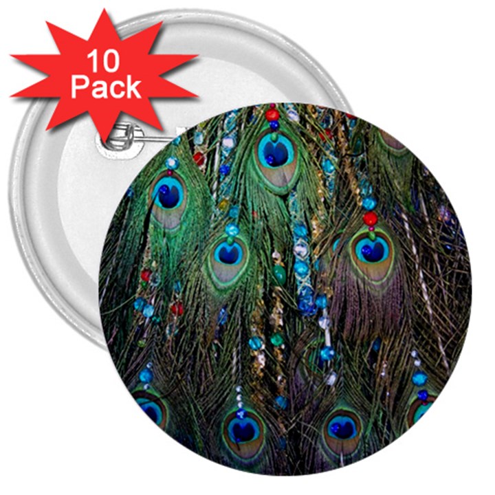 Peacock Jewelery 3  Buttons (10 pack) 