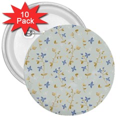 Vintage Hand Drawn Floral Background 3  Buttons (10 Pack)  by TastefulDesigns