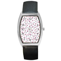 Heart Ornaments And Flowers Background In Vintage Style Barrel Style Metal Watch by TastefulDesigns