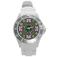 Digital Kaleidoscope Round Plastic Sport Watch (l) by Simbadda