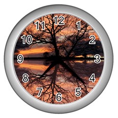 Aurora Sunset Sun Landscape Wall Clocks (silver)  by Simbadda