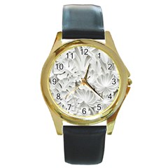 Pattern Motif Decor Round Gold Metal Watch by Simbadda