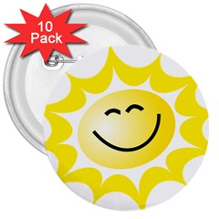 The Sun A Smile The Rays Yellow 3  Buttons (10 Pack)  by Simbadda