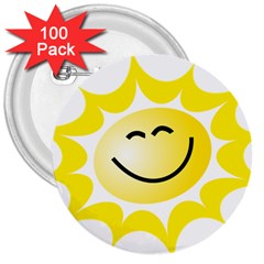 The Sun A Smile The Rays Yellow 3  Buttons (100 Pack)  by Simbadda