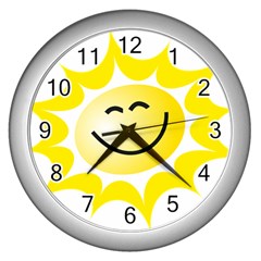 The Sun A Smile The Rays Yellow Wall Clocks (silver)  by Simbadda