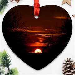 Sunset Sun Fireball Setting Sun Heart Ornament (two Sides) by Simbadda