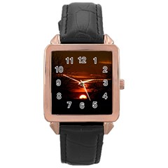 Sunset Sun Fireball Setting Sun Rose Gold Leather Watch  by Simbadda