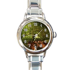 Red Deer Deer Roe Deer Antler Round Italian Charm Watch by Simbadda