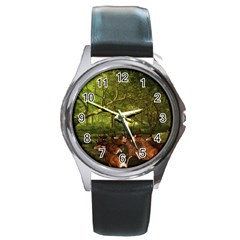 Red Deer Deer Roe Deer Antler Round Metal Watch by Simbadda