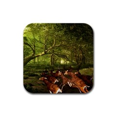 Red Deer Deer Roe Deer Antler Rubber Square Coaster (4 Pack)  by Simbadda