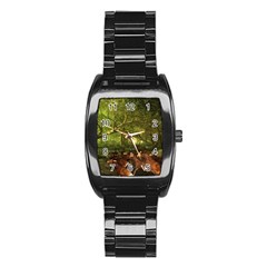 Red Deer Deer Roe Deer Antler Stainless Steel Barrel Watch by Simbadda