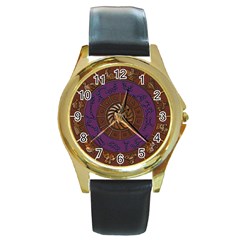 Zodiak Zodiac Sign Metallizer Art Round Gold Metal Watch by Simbadda