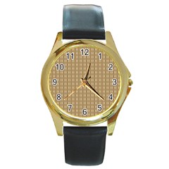 Pattern Background Brown Lines Round Gold Metal Watch by Simbadda