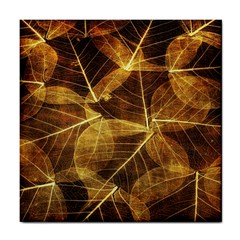 Leaves Autumn Texture Brown Tile Coasters by Simbadda