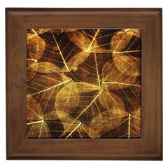 Leaves Autumn Texture Brown Framed Tiles by Simbadda