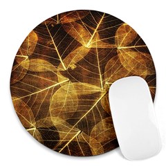 Leaves Autumn Texture Brown Round Mousepads by Simbadda