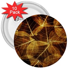 Leaves Autumn Texture Brown 3  Buttons (10 Pack)  by Simbadda