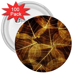 Leaves Autumn Texture Brown 3  Buttons (100 Pack)  by Simbadda