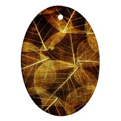 Leaves Autumn Texture Brown Oval Ornament (two Sides) by Simbadda