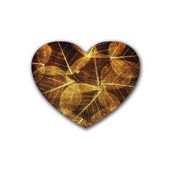 Leaves Autumn Texture Brown Heart Coaster (4 Pack)  by Simbadda