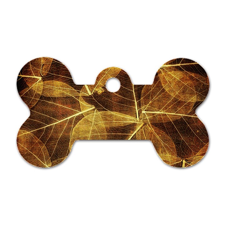 Leaves Autumn Texture Brown Dog Tag Bone (Two Sides)