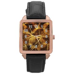 Leaves Autumn Texture Brown Rose Gold Leather Watch  by Simbadda