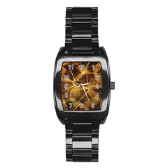 Leaves Autumn Texture Brown Stainless Steel Barrel Watch by Simbadda