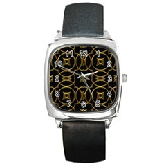 Black And Gold Pattern Elegant Geometric Design Square Metal Watch by yoursparklingshop