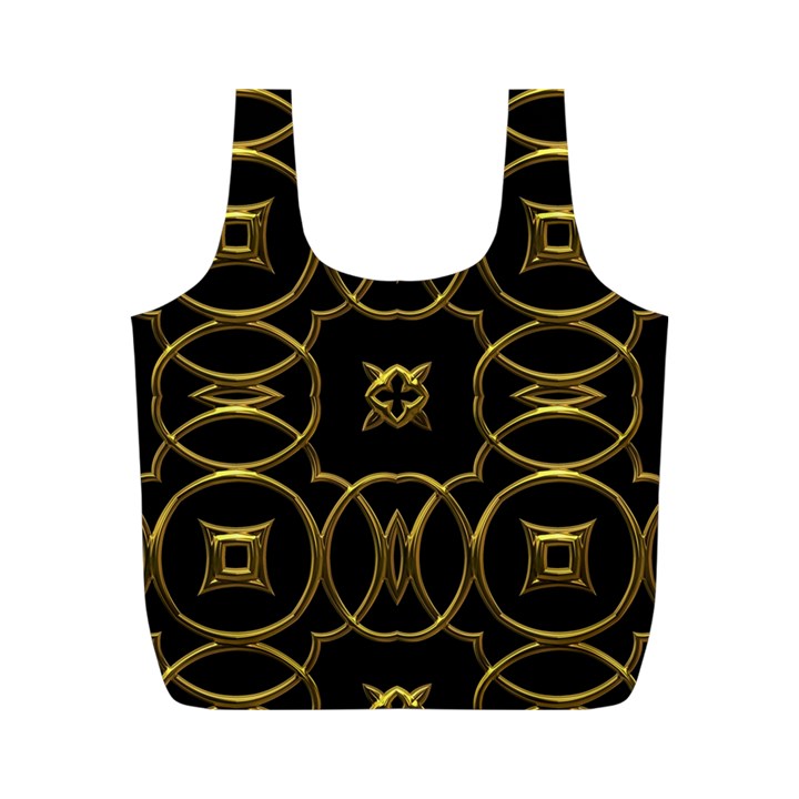 Black And Gold Pattern Elegant Geometric Design Full Print Recycle Bags (M) 