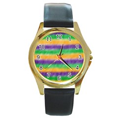 Mardi Gras Strip Tie Die Round Gold Metal Watch by PhotoNOLA