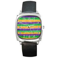 Mardi Gras Strip Tie Die Square Metal Watch by PhotoNOLA