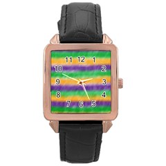 Mardi Gras Strip Tie Die Rose Gold Leather Watch  by PhotoNOLA