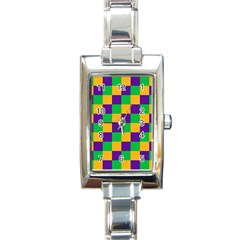 Mardi Gras Checkers Rectangle Italian Charm Watch by PhotoNOLA