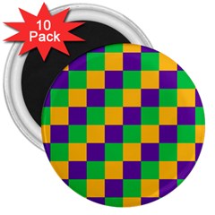 Mardi Gras Checkers 3  Magnets (10 Pack)  by PhotoNOLA