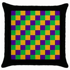 Mardi Gras Checkers Throw Pillow Case (black) by PhotoNOLA