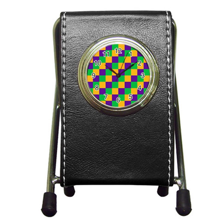 Mardi Gras Checkers Pen Holder Desk Clocks