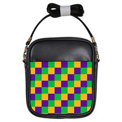 Mardi Gras Checkers Girls Sling Bags by PhotoNOLA