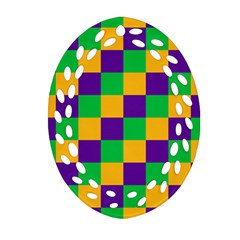 Mardi Gras Checkers Oval Filigree Ornament (two Sides) by PhotoNOLA